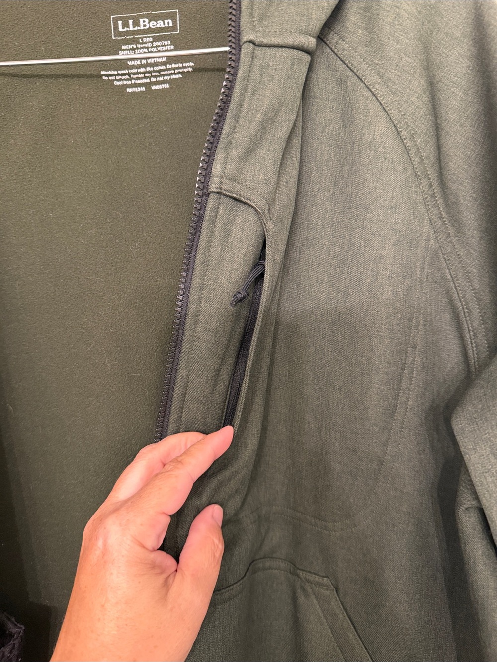 L.L. Bean Olive Hooded Zip-Up Jacket Large - Picture 7 of 8